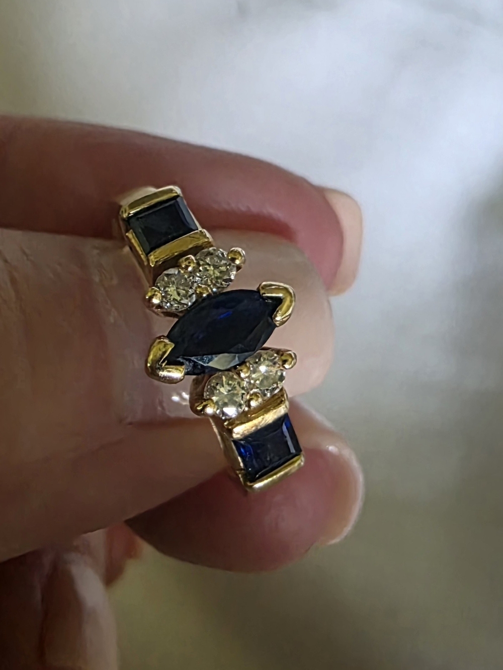 Vintage Effy 14k Gold Ring with Natural  Blue Sapphire and Diamonds Sz 6.5 - Picture 4 of 8